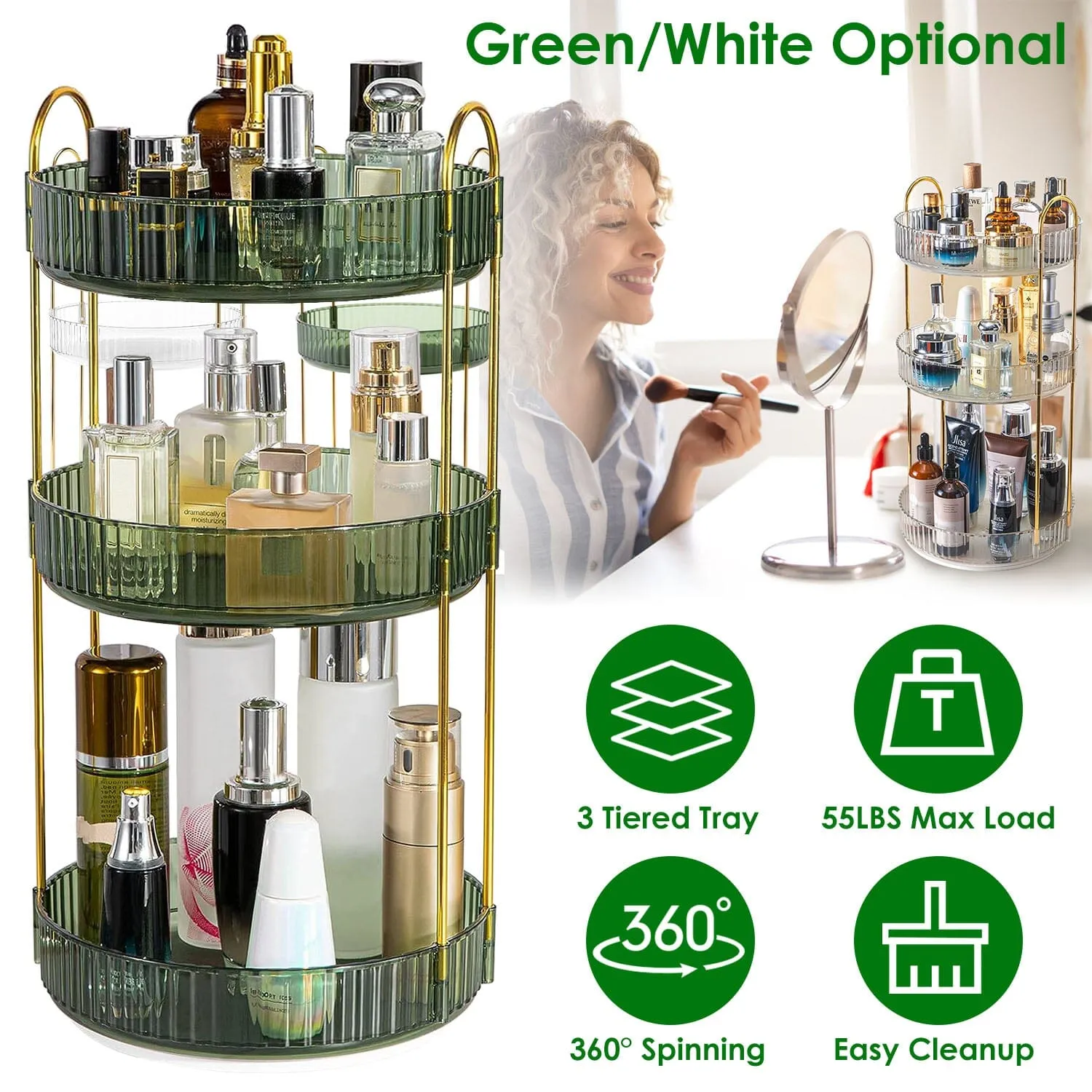 3-Tier 360¬∞ Spinning Rotating Makeup Organizer