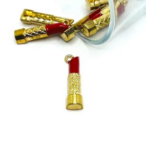 4 or 12 Pieces: Red and Gold Lipstick Makeup Charms