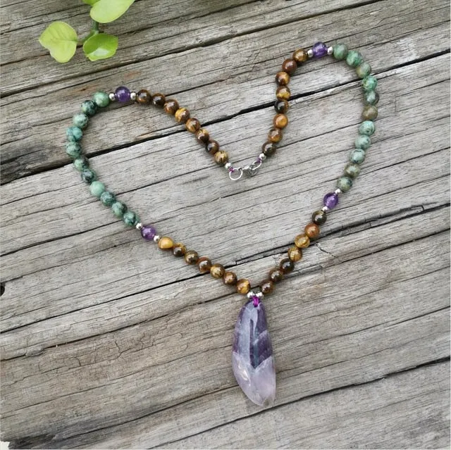 Amethyst & African Turquoise Bracelet/Necklace/Mala Set