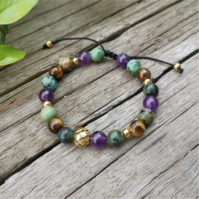 Amethyst & African Turquoise Bracelet/Necklace/Mala Set