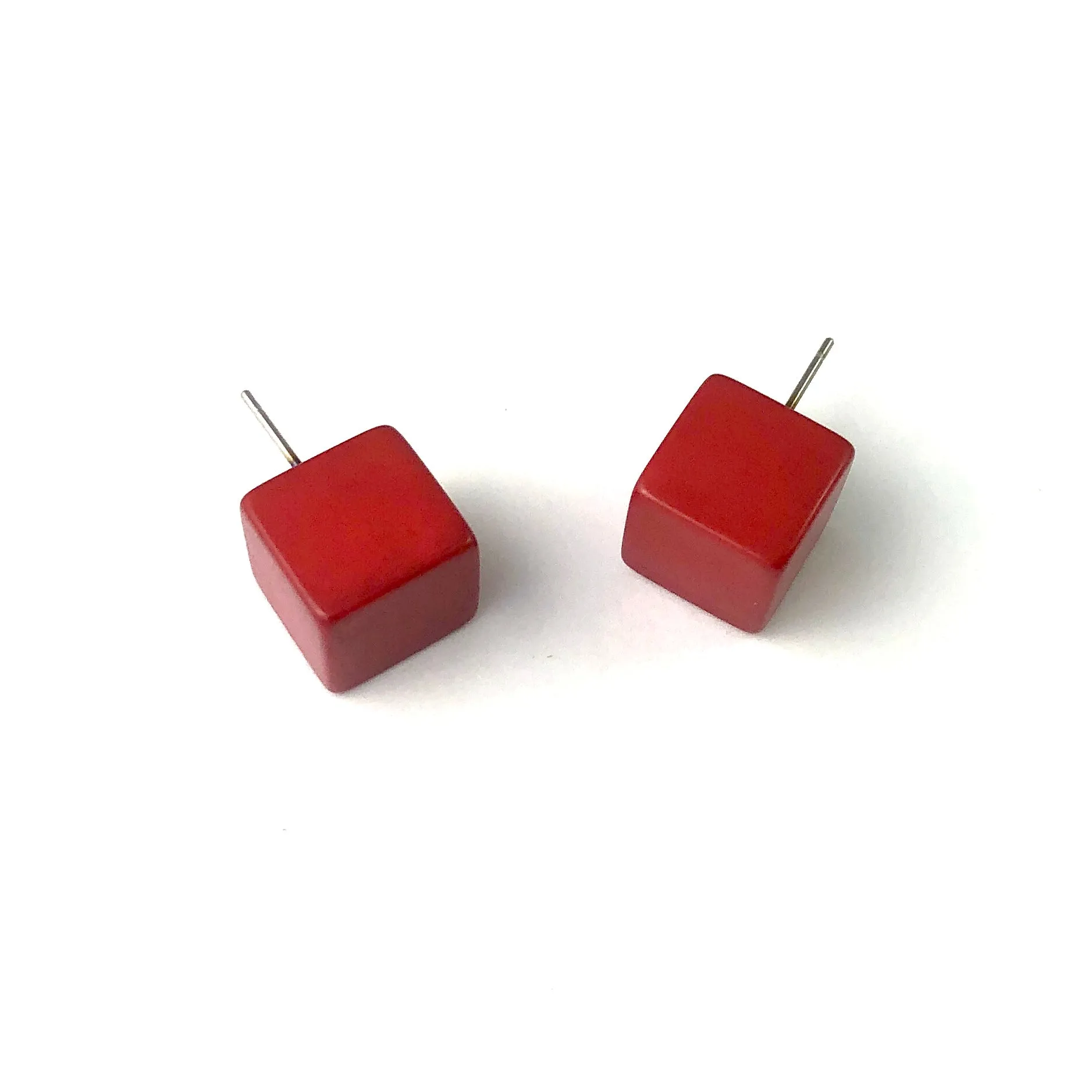 Brick Red Lucite Jumbo Cube Stud Earrings