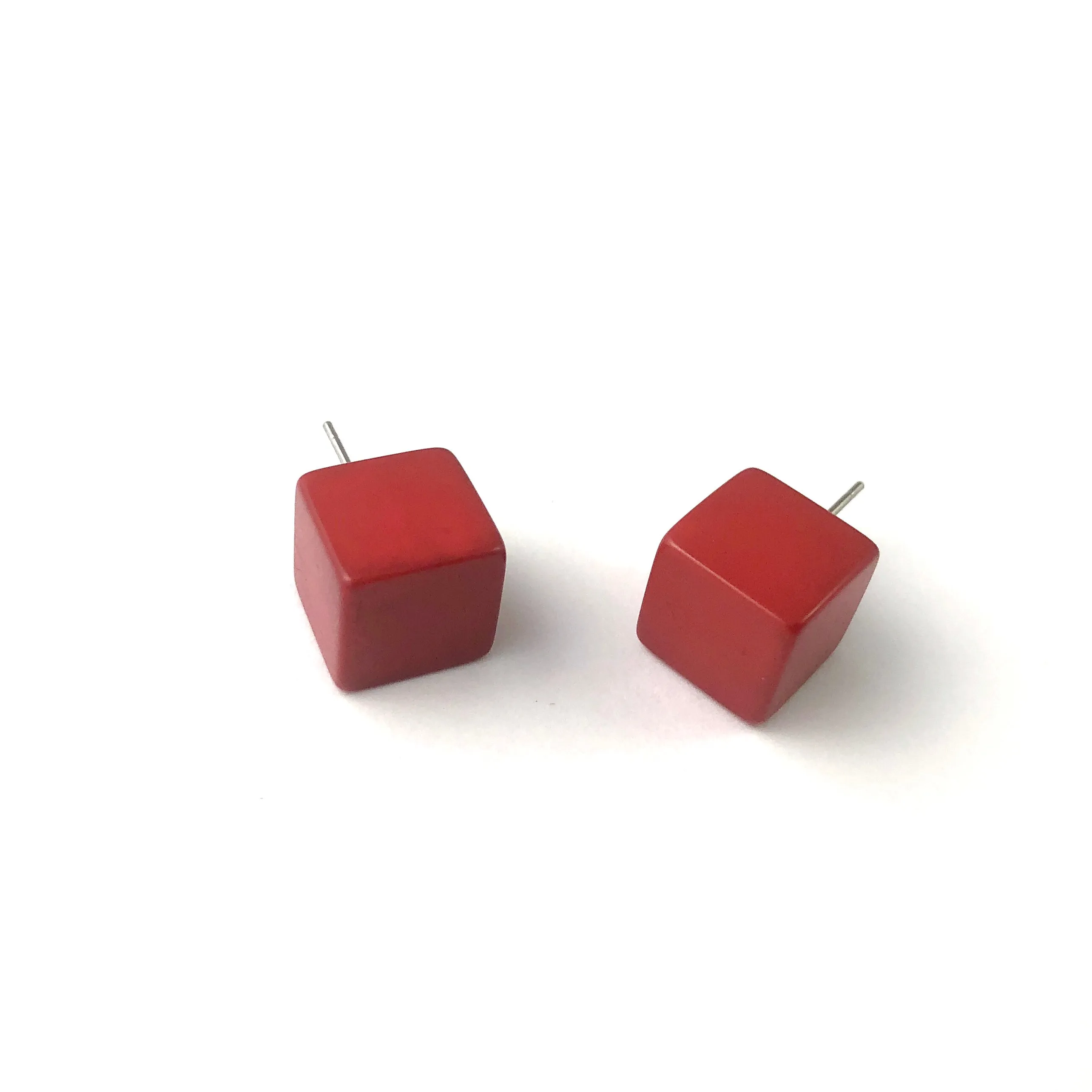 Brick Red Lucite Jumbo Cube Stud Earrings