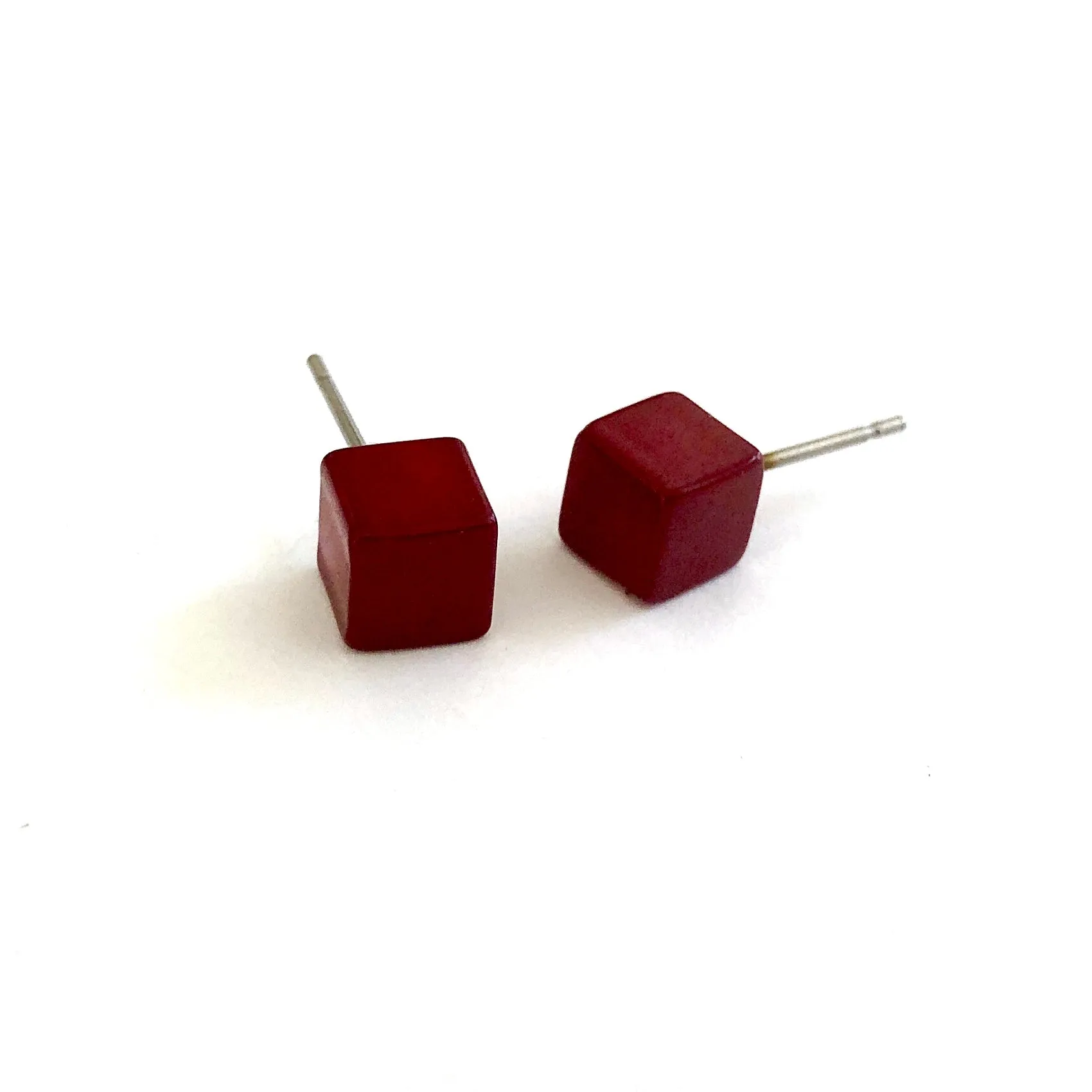 Brick Red Mini Cube Stud Earrings