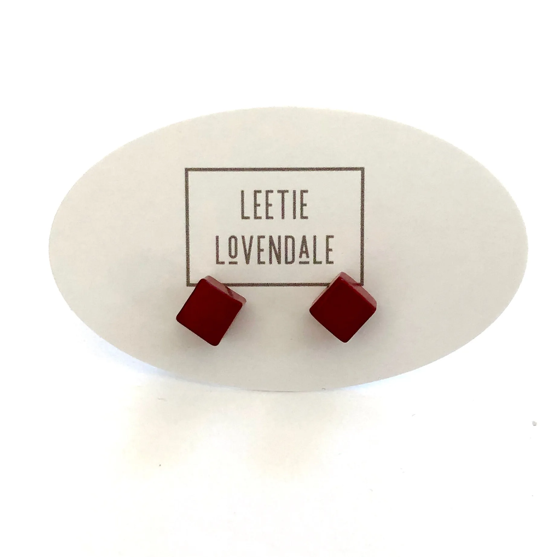 Brick Red Mini Cube Stud Earrings