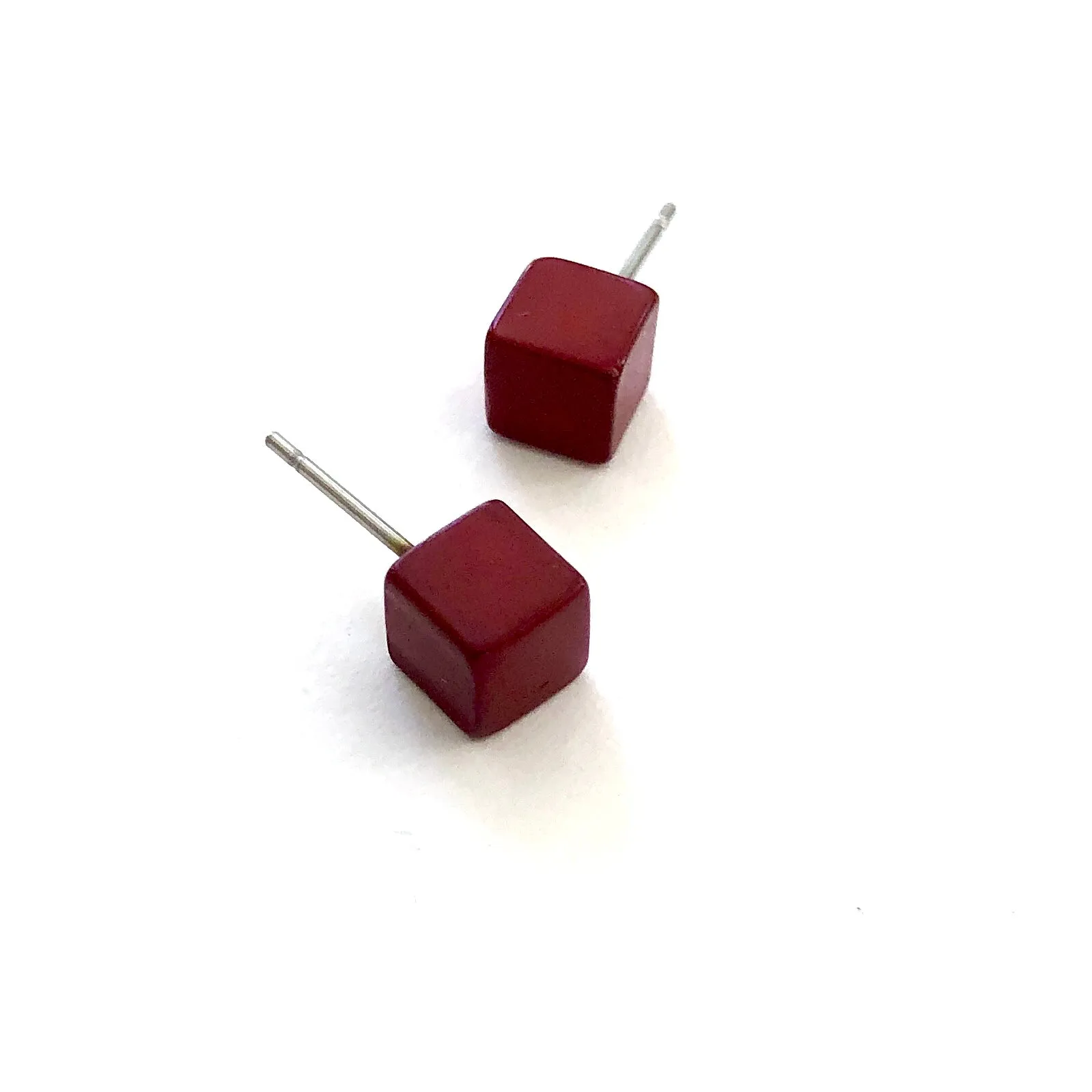 Brick Red Mini Cube Stud Earrings