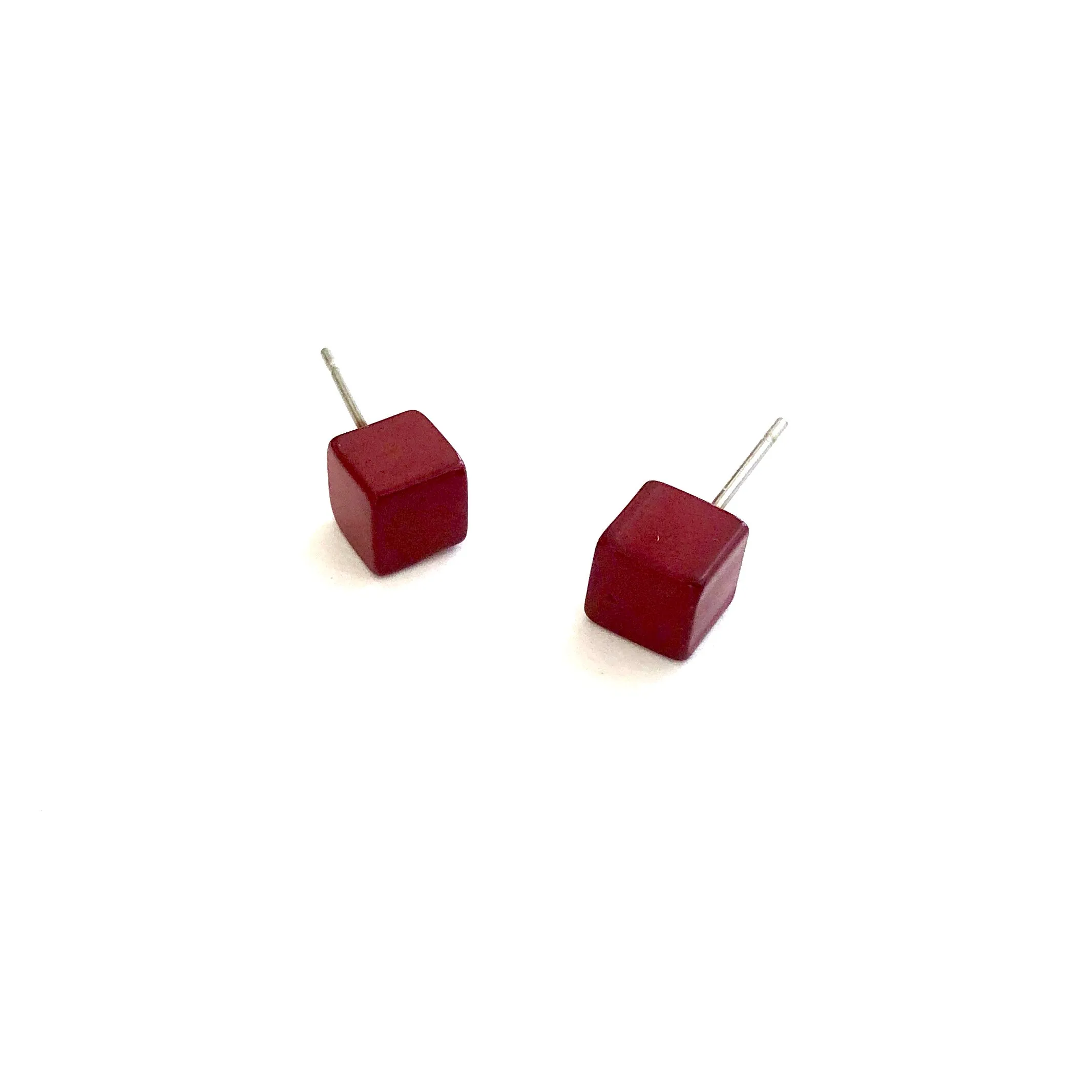 Brick Red Mini Cube Stud Earrings