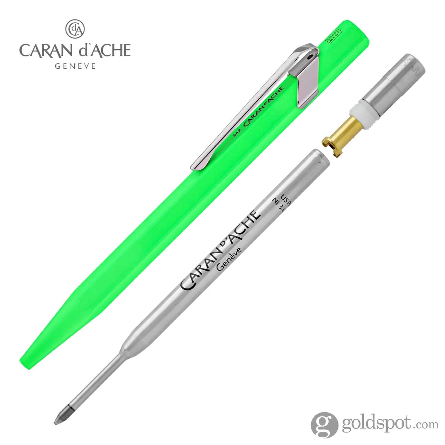 Caran d'Ache 849 Metal Collection Ballpoint Pen in Fluorescent Yellow & Green