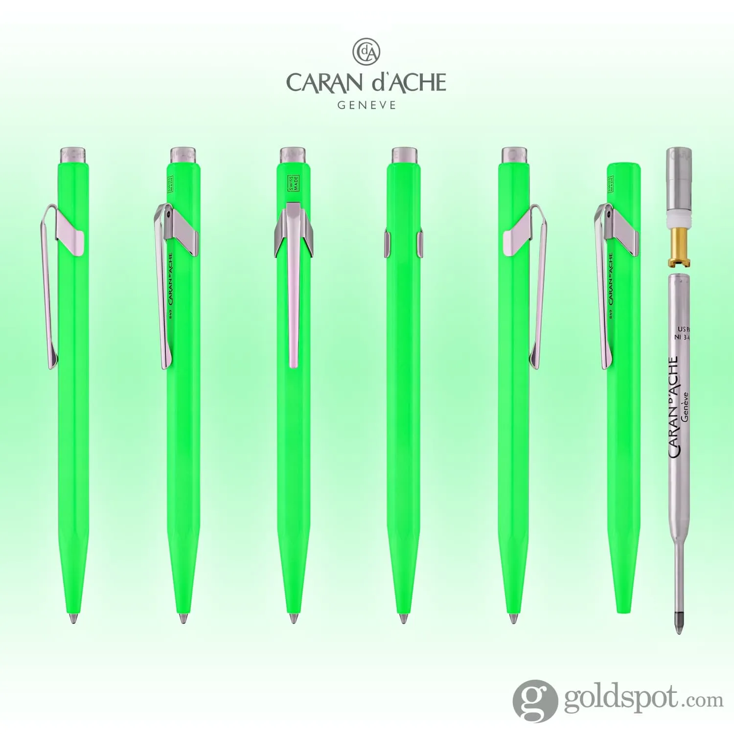 Caran d'Ache 849 Metal Collection Ballpoint Pen in Fluorescent Yellow & Green