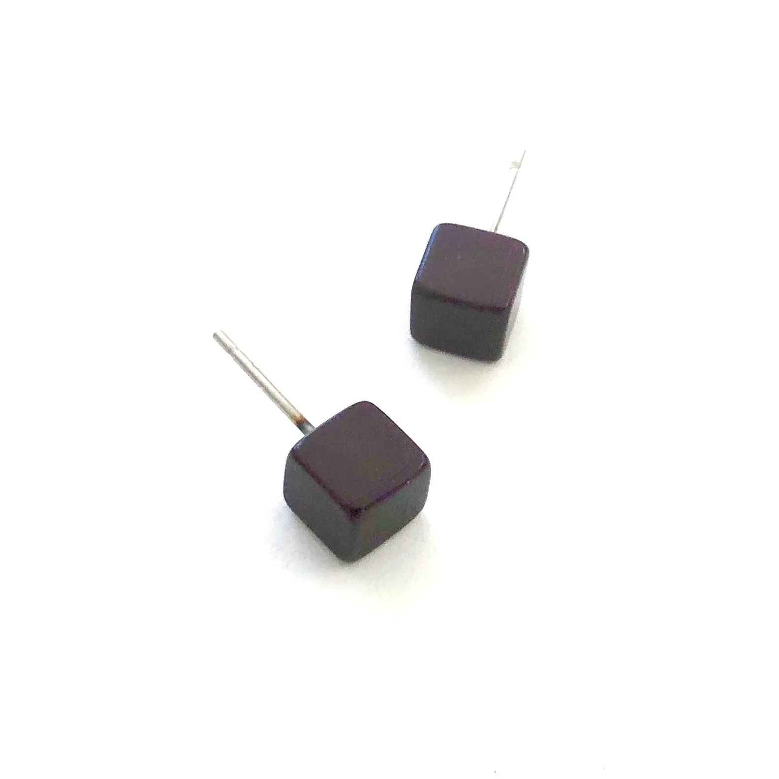 Dark Rootbeer Mini Cube Stud Earrings