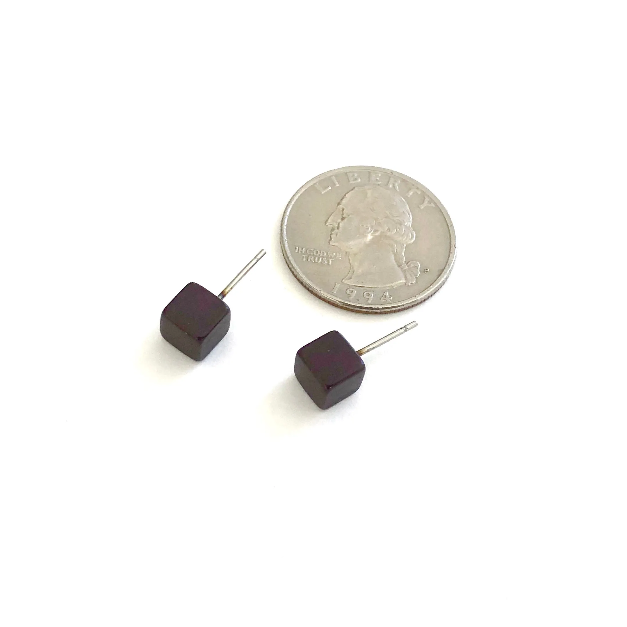 Dark Rootbeer Mini Cube Stud Earrings