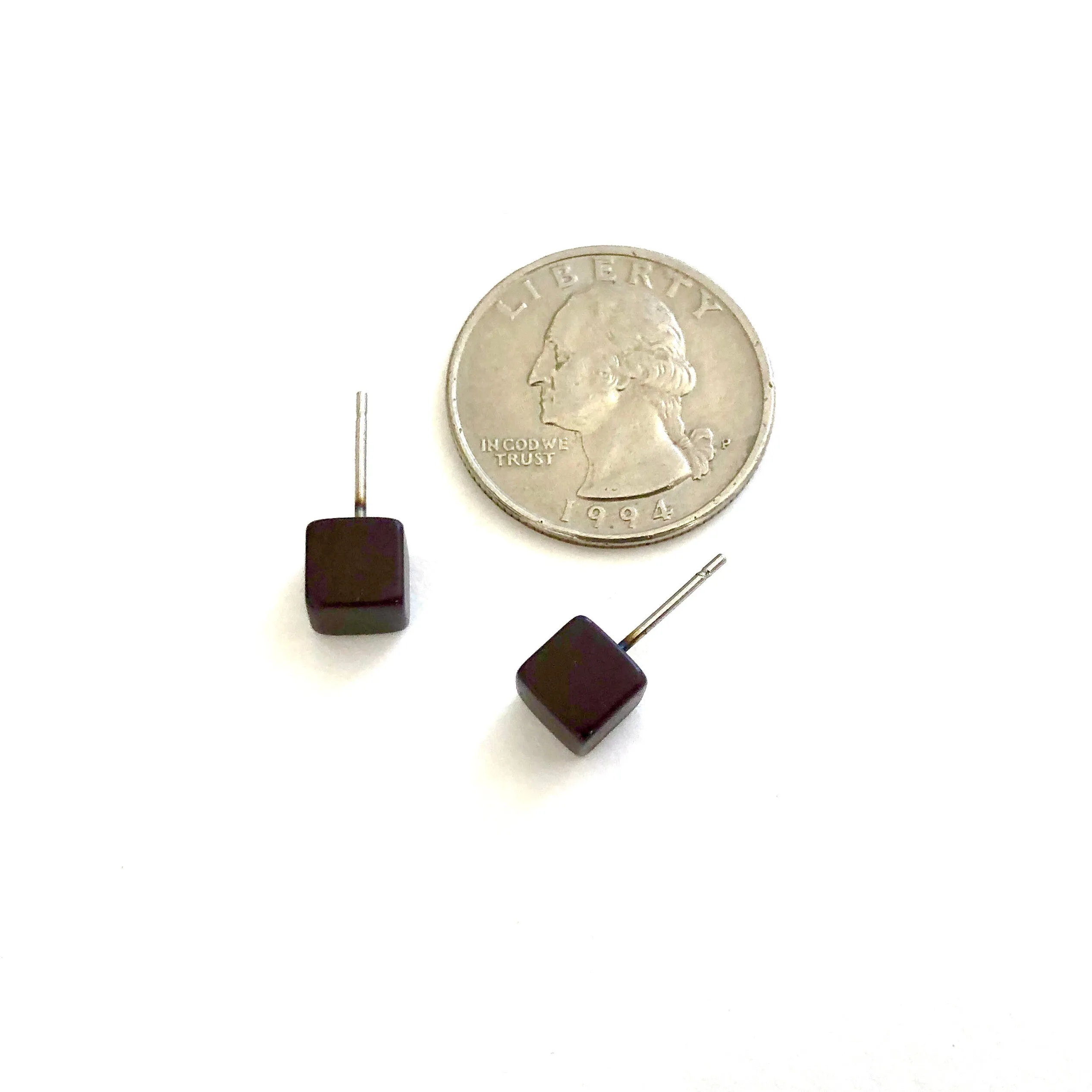 Dark Rootbeer Mini Cube Stud Earrings