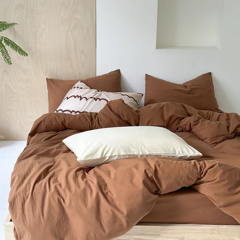 Modern Washed Cotton Bedding Set / Brown