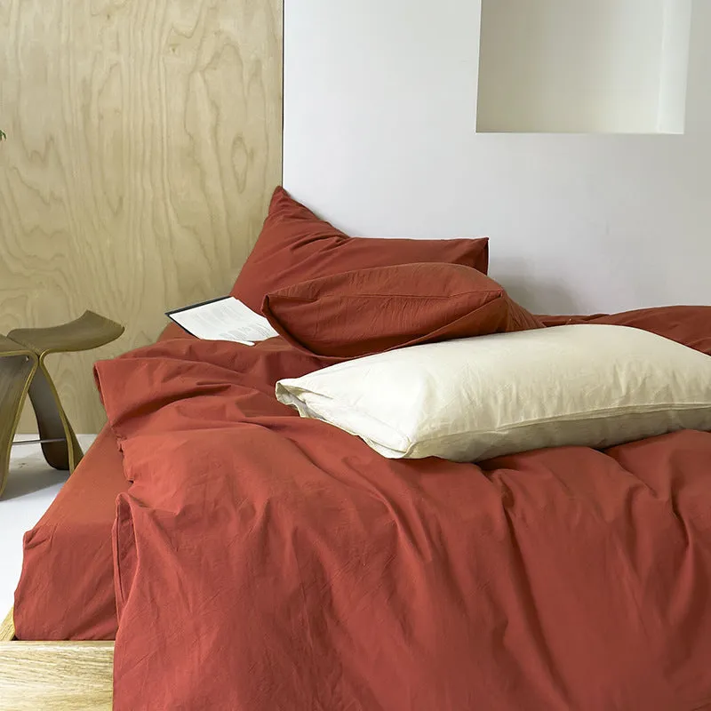 Modern Washed Cotton Bedding Set / Brown