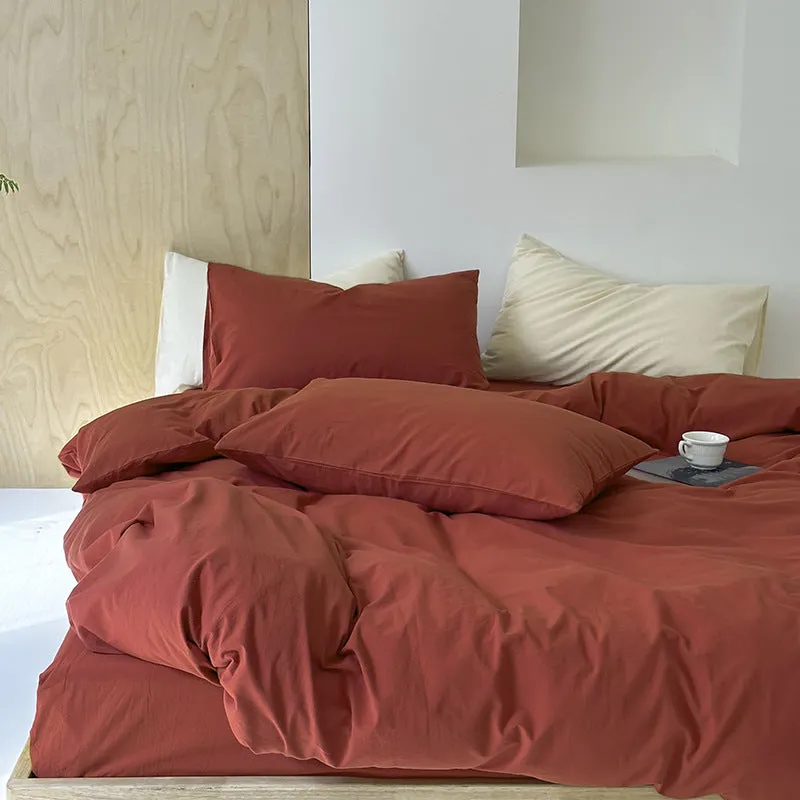 Modern Washed Cotton Bedding Set / Brown