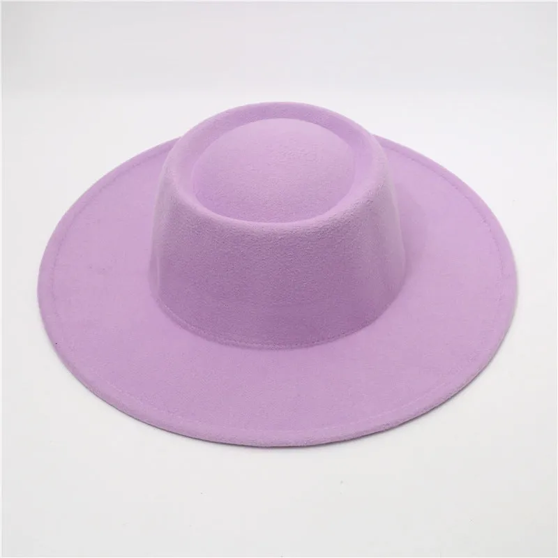 Retro Fedora 8cm Wide Brim Solid Color Concave-convex Dome Woolen Hat