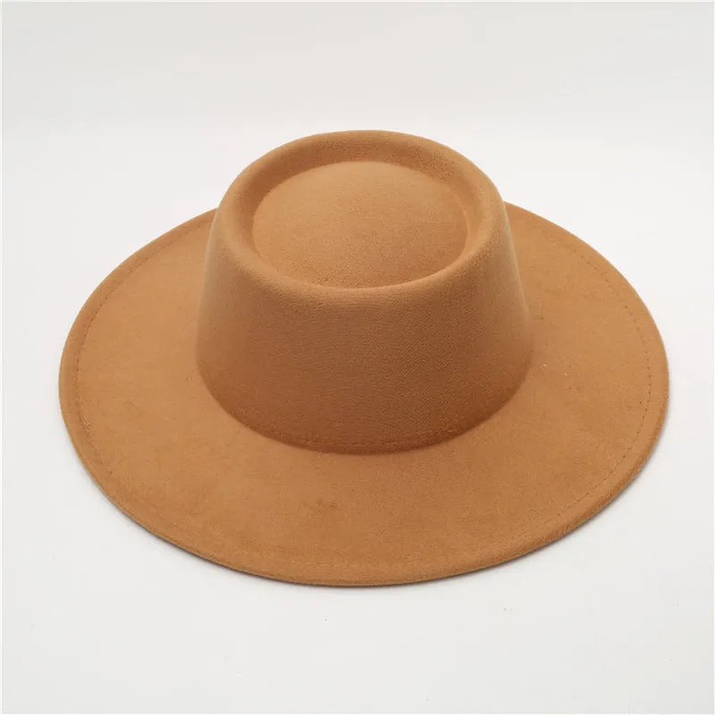 Retro Fedora 8cm Wide Brim Solid Color Concave-convex Dome Woolen Hat