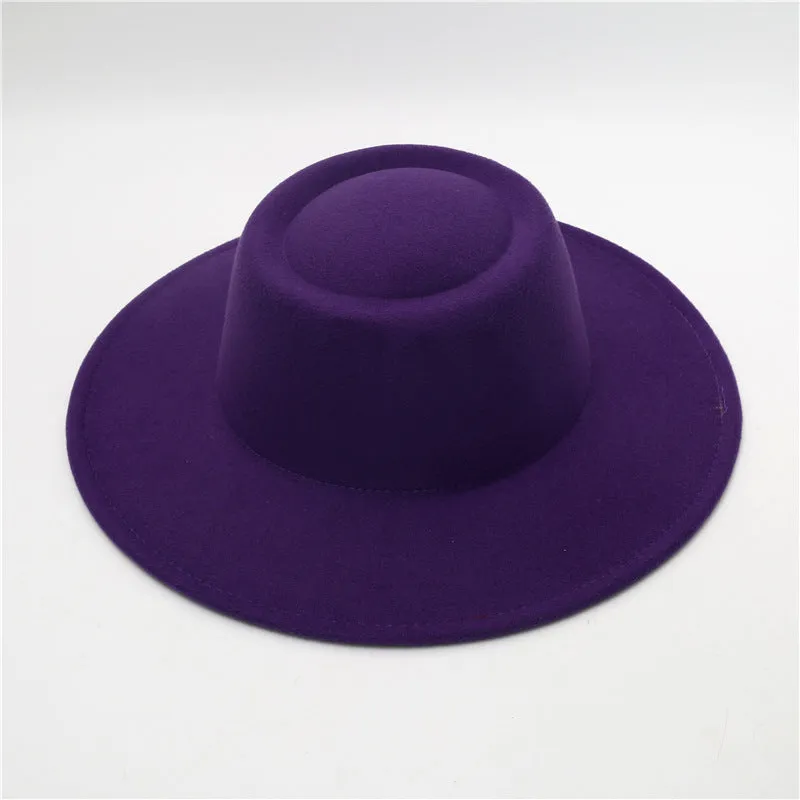 Retro Fedora 8cm Wide Brim Solid Color Concave-convex Dome Woolen Hat