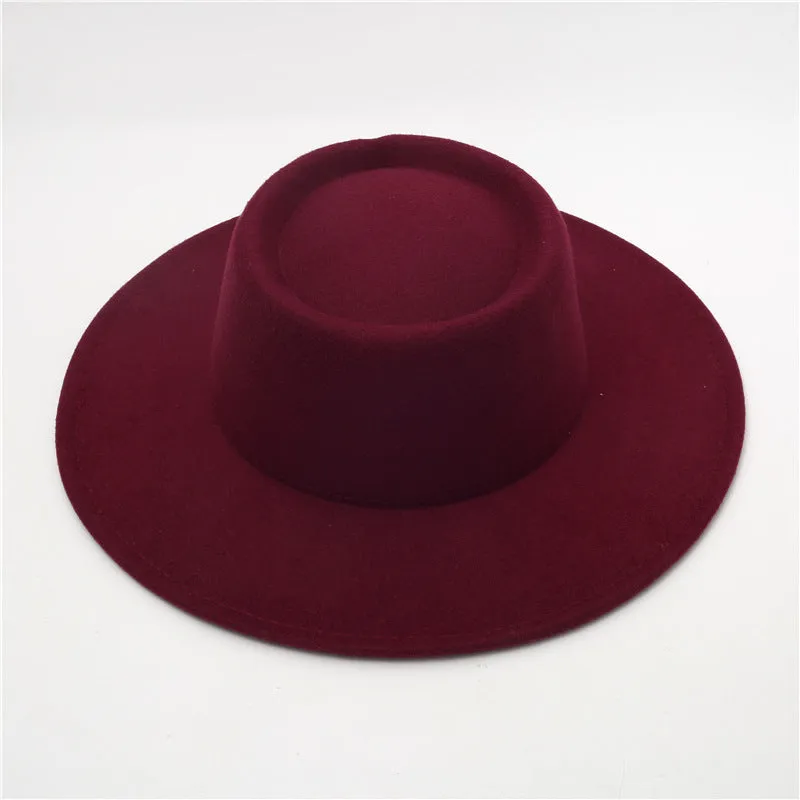 Retro Fedora 8cm Wide Brim Solid Color Concave-convex Dome Woolen Hat