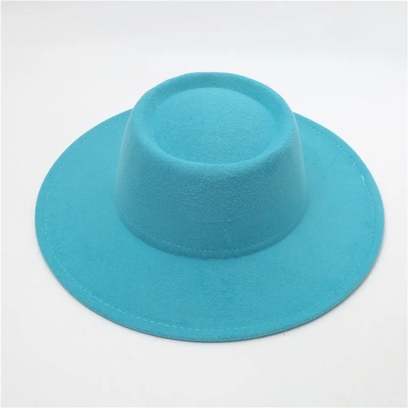 Retro Fedora 8cm Wide Brim Solid Color Concave-convex Dome Woolen Hat