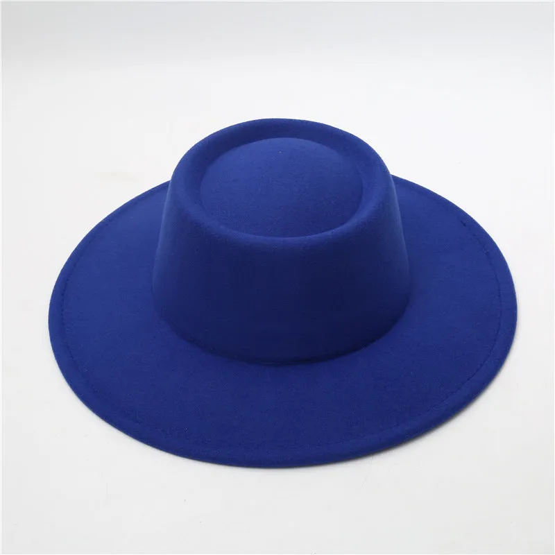 Retro Fedora 8cm Wide Brim Solid Color Concave-convex Dome Woolen Hat