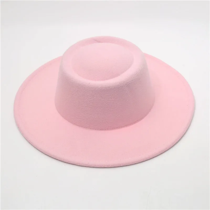 Retro Fedora 8cm Wide Brim Solid Color Concave-convex Dome Woolen Hat