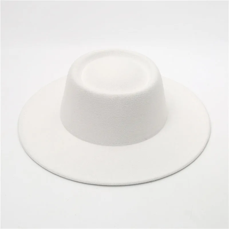 Retro Fedora 8cm Wide Brim Solid Color Concave-convex Dome Woolen Hat