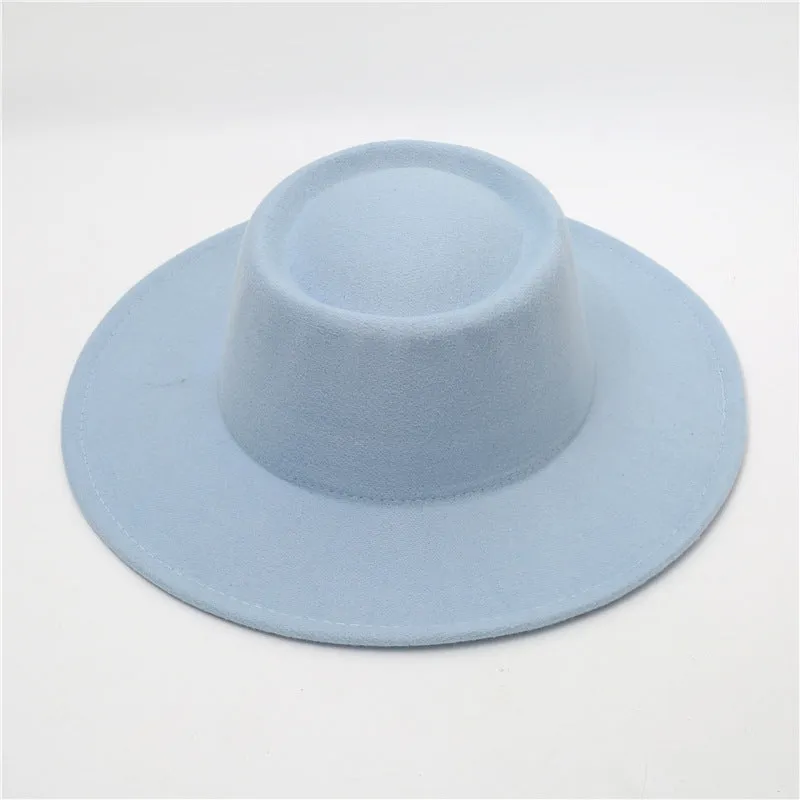 Retro Fedora 8cm Wide Brim Solid Color Concave-convex Dome Woolen Hat