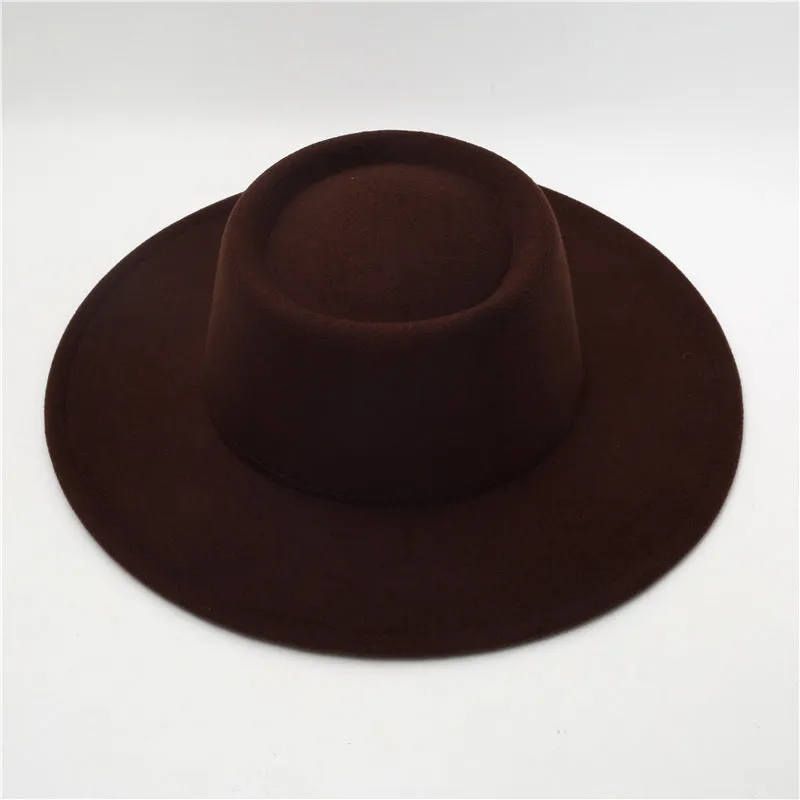 Retro Fedora 8cm Wide Brim Solid Color Concave-convex Dome Woolen Hat