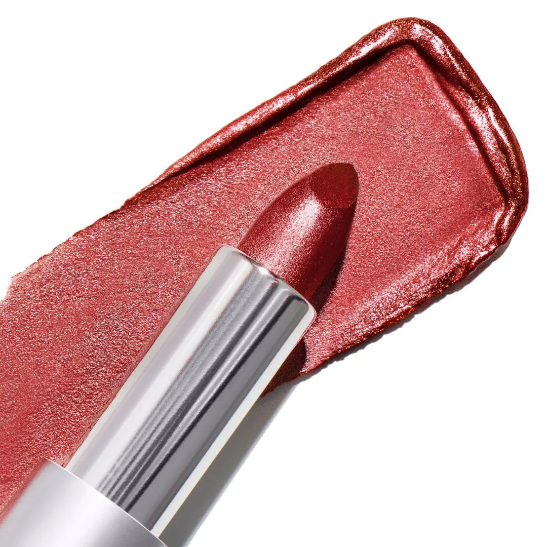 Ritzy Crème | A Warm Earthy Red with Gold Shimmer Lipstick