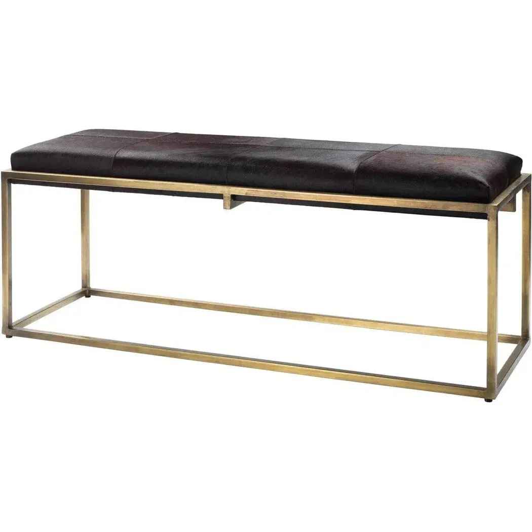 Shelby Brown Cowhide Gold Frame Shelby Bench