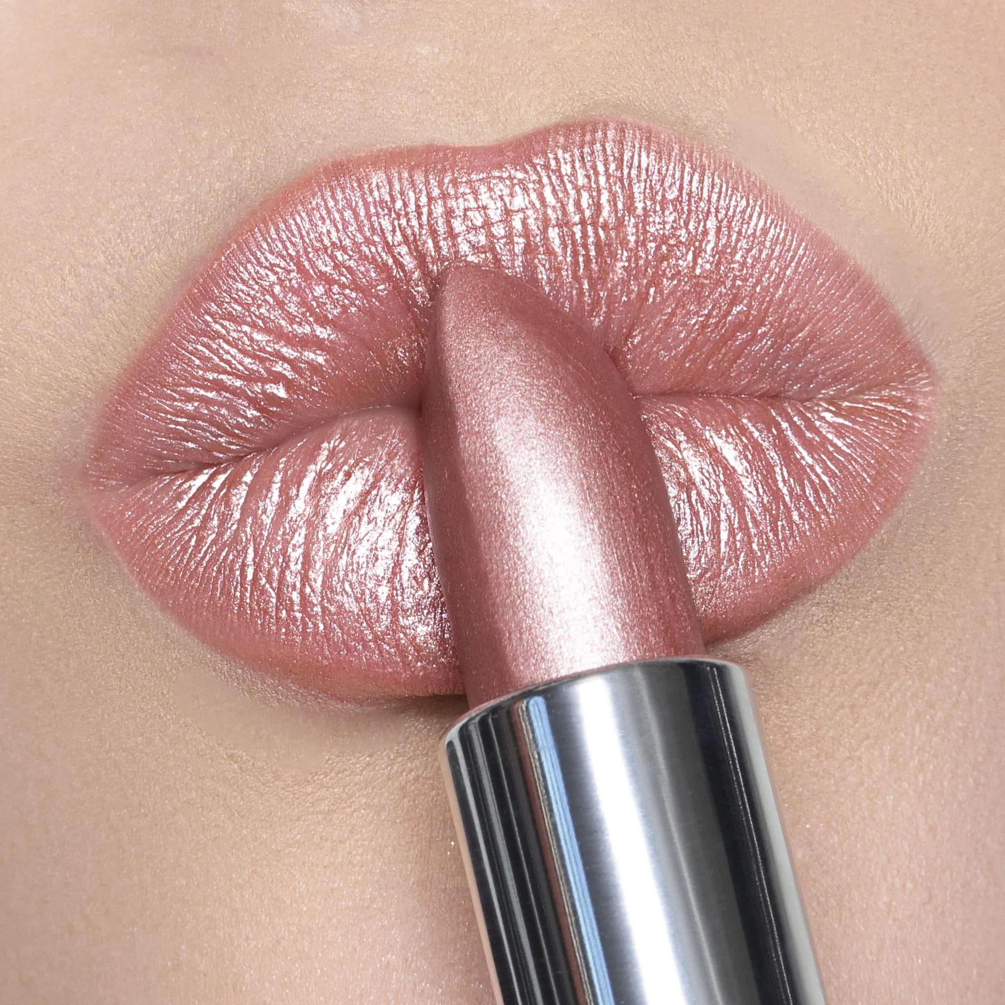 Soft Box Crème | A Pale Nude/Pink with Gold and Silver Shimmer Lipstick